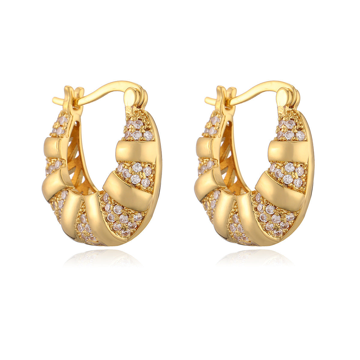 Orecchini da donna geometrici minimalisti placcati oro con zirconi e design a forma irregolare