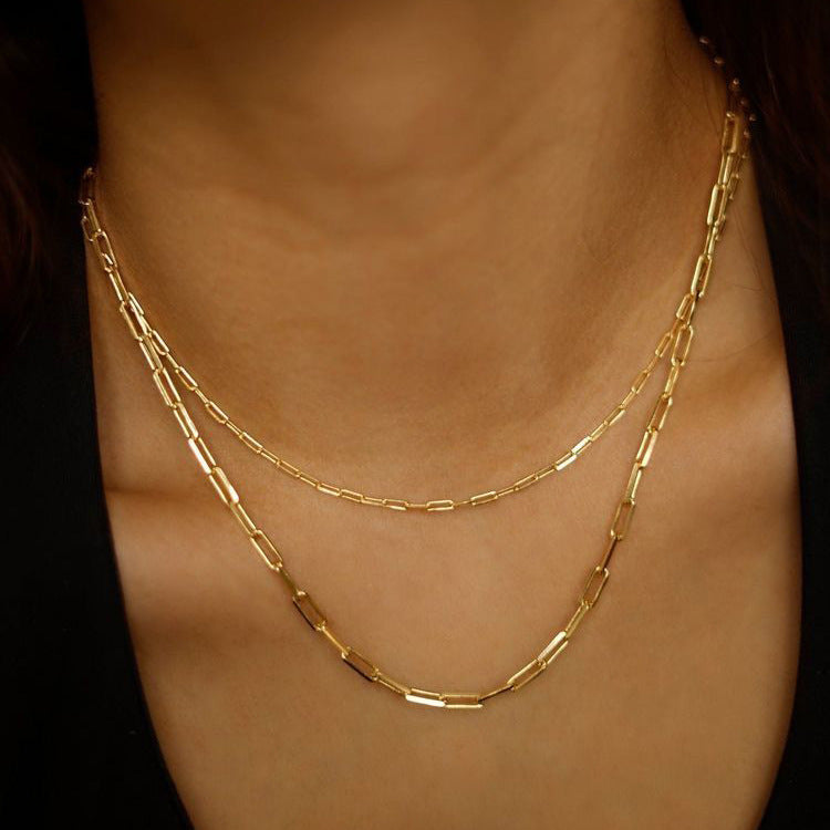 Cadena cubana de doble capa geométrica minimalista de lujo, acero de titanio con chapado de PVD de oro de 18 quilates para mujer