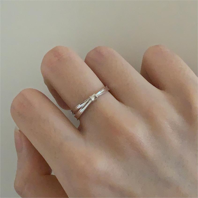 Minimalist Sweet 925 Sterling Silver Bamboo Section Geometric Open Ring for Women