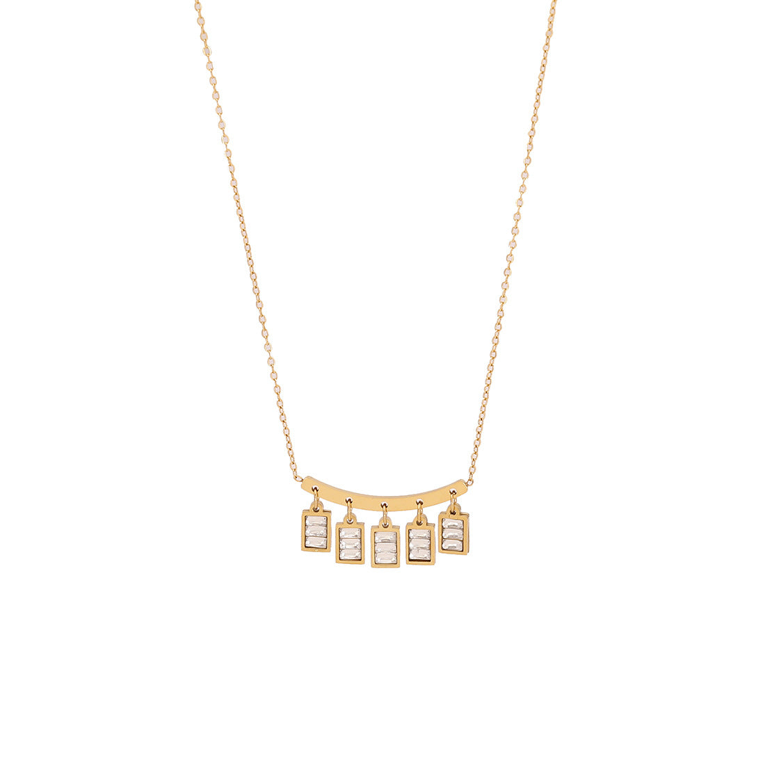 Geometric Square Glass Pendant Necklace in Stainless Steel with Plated Finish for Women