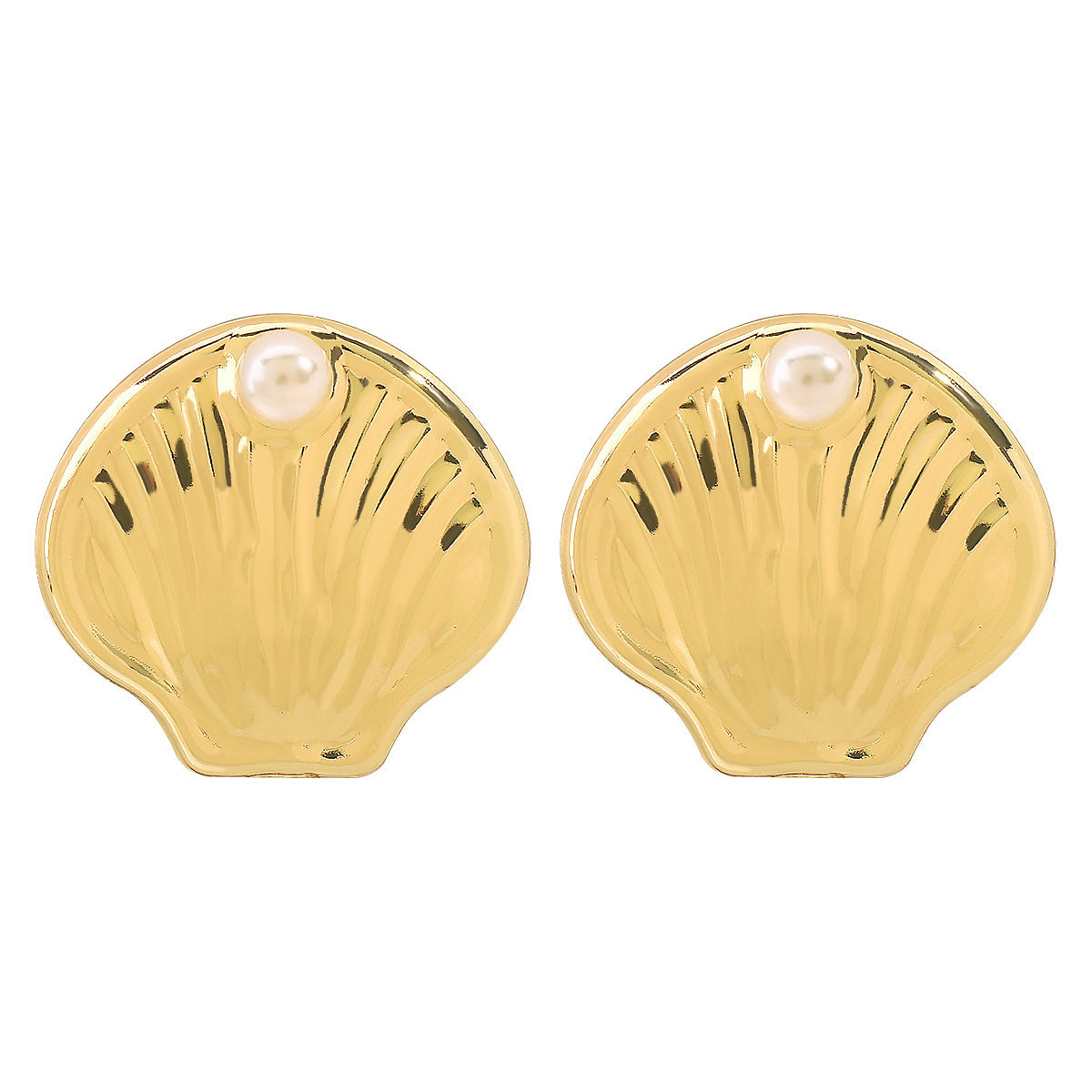 Pendientes de textura geométrica estilo vintage francés con detalles de concha y perlas en hierro galvanizado para mujer