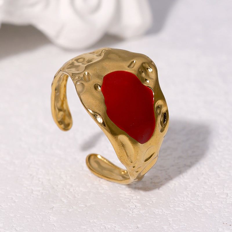 Anello da donna regolabile in acciaio inossidabile con placcatura in oro e finitura a smalto, dal design geometrico e minimalista