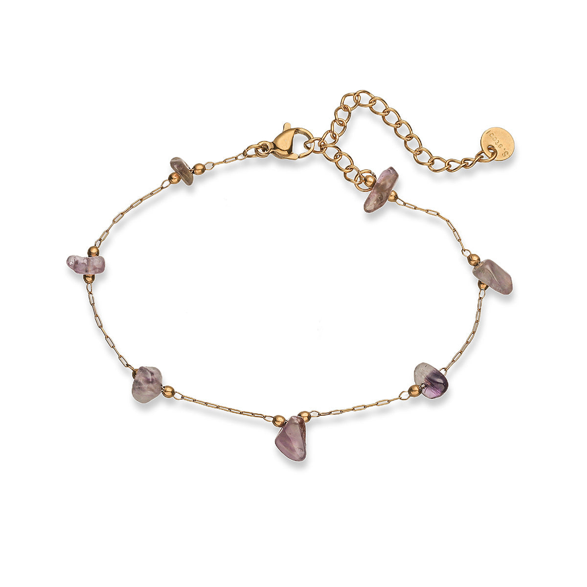 Minimalist Sweet 18K Gold Plated Geometric Natural Gemstone Stainless Steel Bracelet for Women
