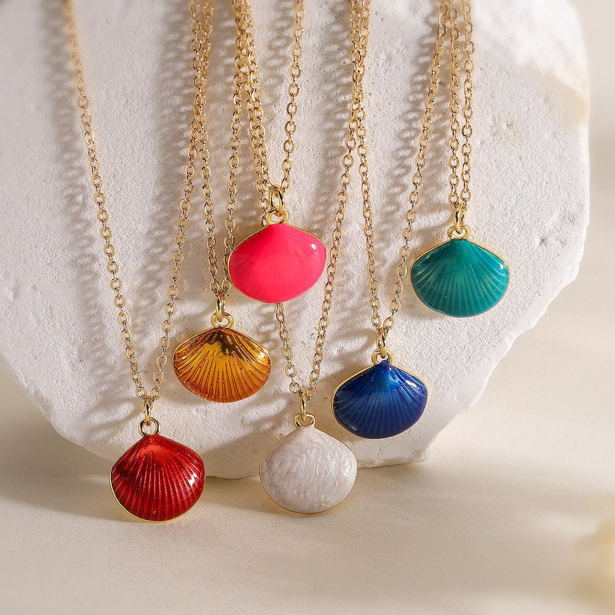 Minimalist Irregular Geometric Shell Pendant Necklace for Women with Copper Base and 18K Gold Plating and Enamel Finish