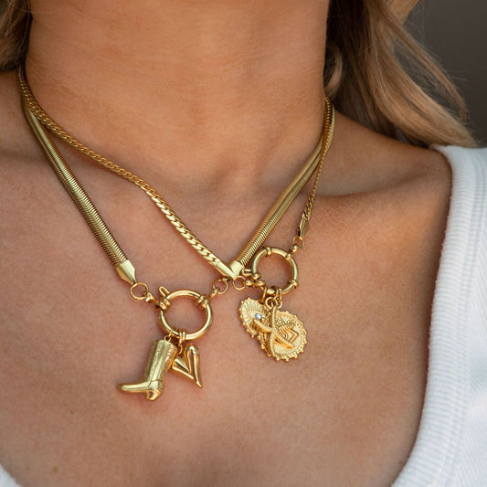 Casual 18K Gold Plated Titanium Steel Heart Star Boot Charm Bar PVD Cable Chain Necklace Unisex
