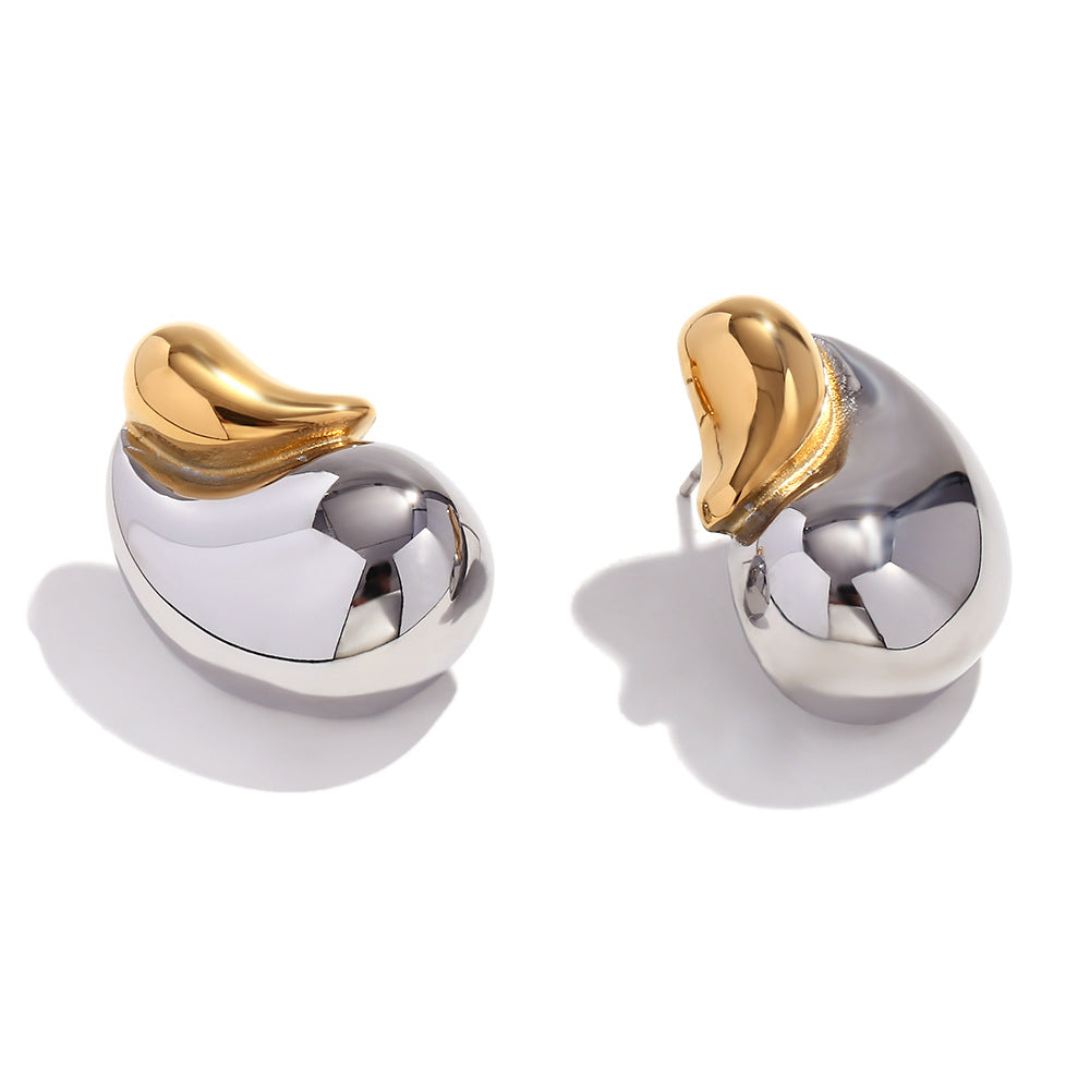 Orecchini pendenti da donna in acciaio inossidabile placcati oro 18 carati con design irregolare bicolore argento e oro, stile OL alla moda