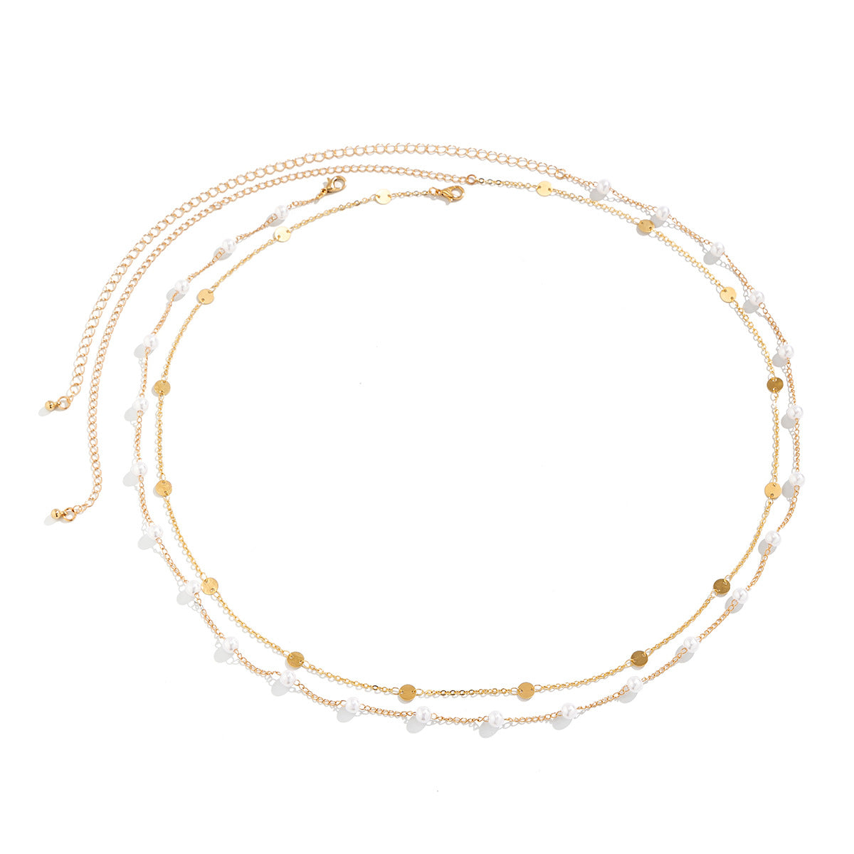 Minimalist Geometric Faux Pearl Plated Alloy Double Layer Waist Chain for Women
