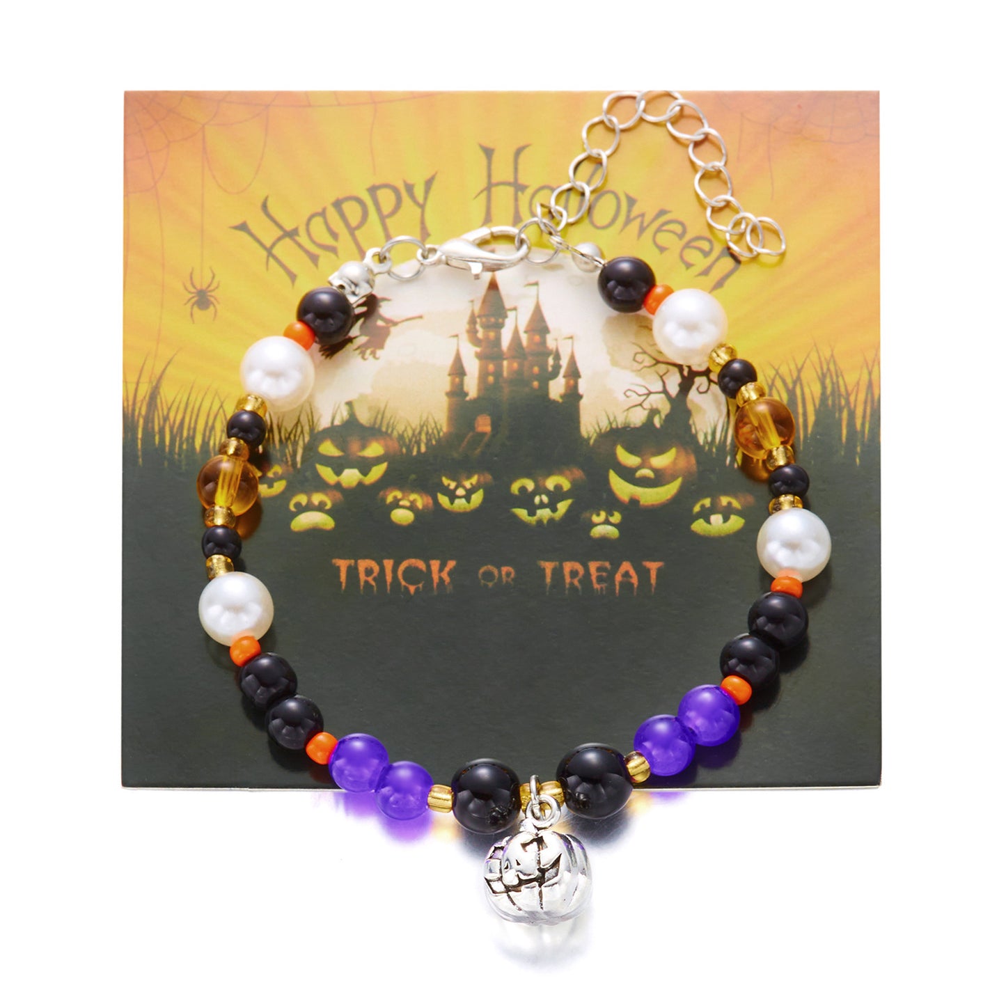 Pulsera con abalorios de araña y calabaza de Halloween gótica oscura para mujer, diseño geométrico de aleación, joyería hecha a mano
