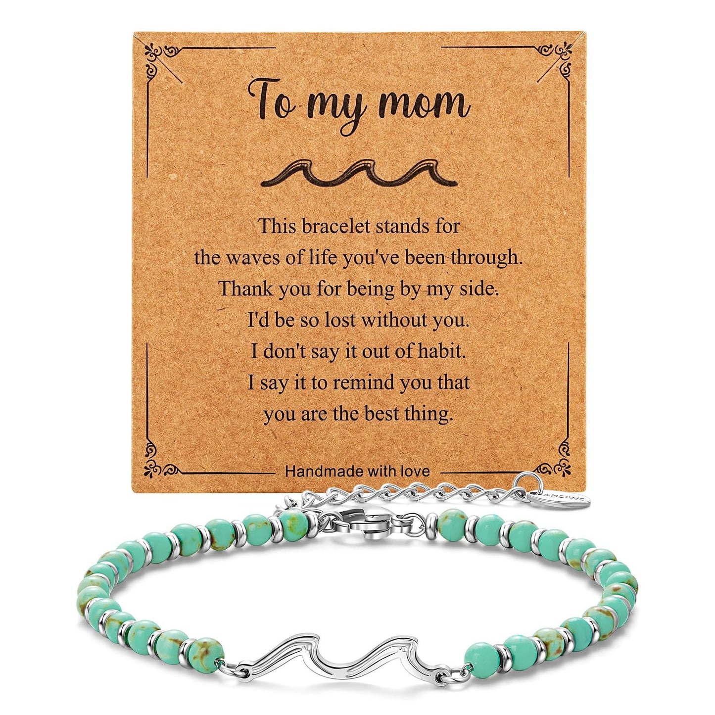 Matte Stainless Steel Turquoise Wave Ball Chain Bracelet for Women