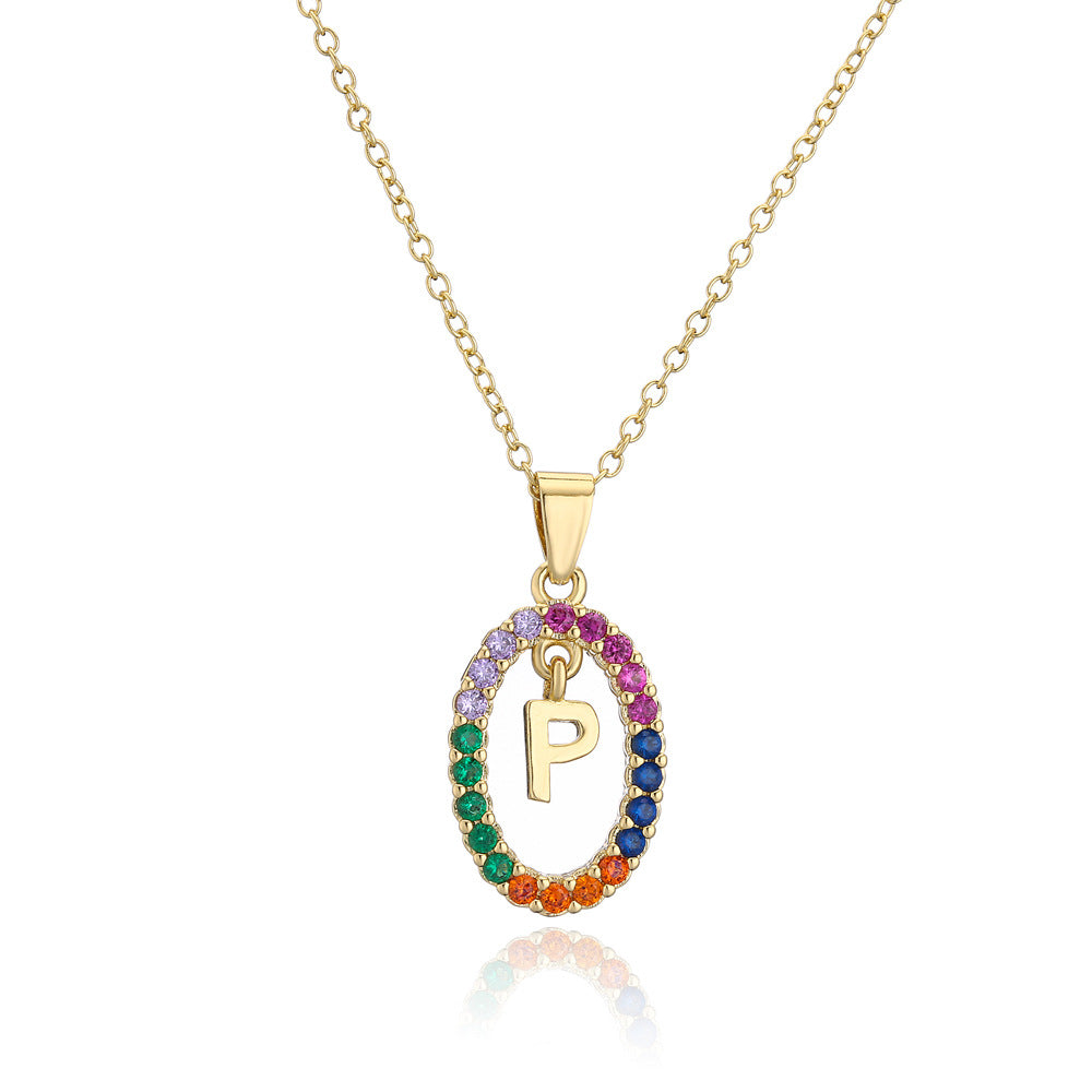 Minimalist Gold Plated Brass Letter Cubic Zirconia Pendant Necklace for Women