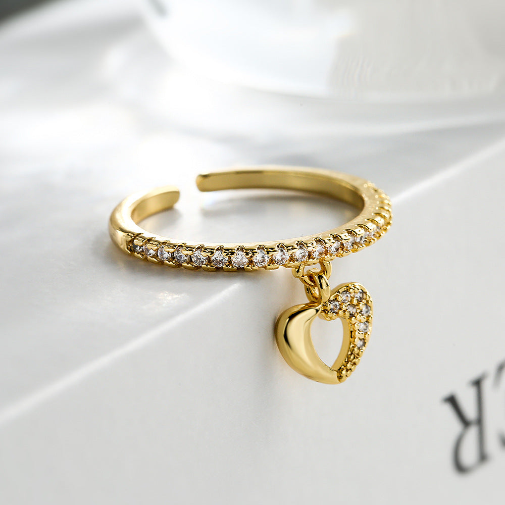 Anello a Cuore Minimalista in Rame con Zirconi Micro-Pavé per Donna