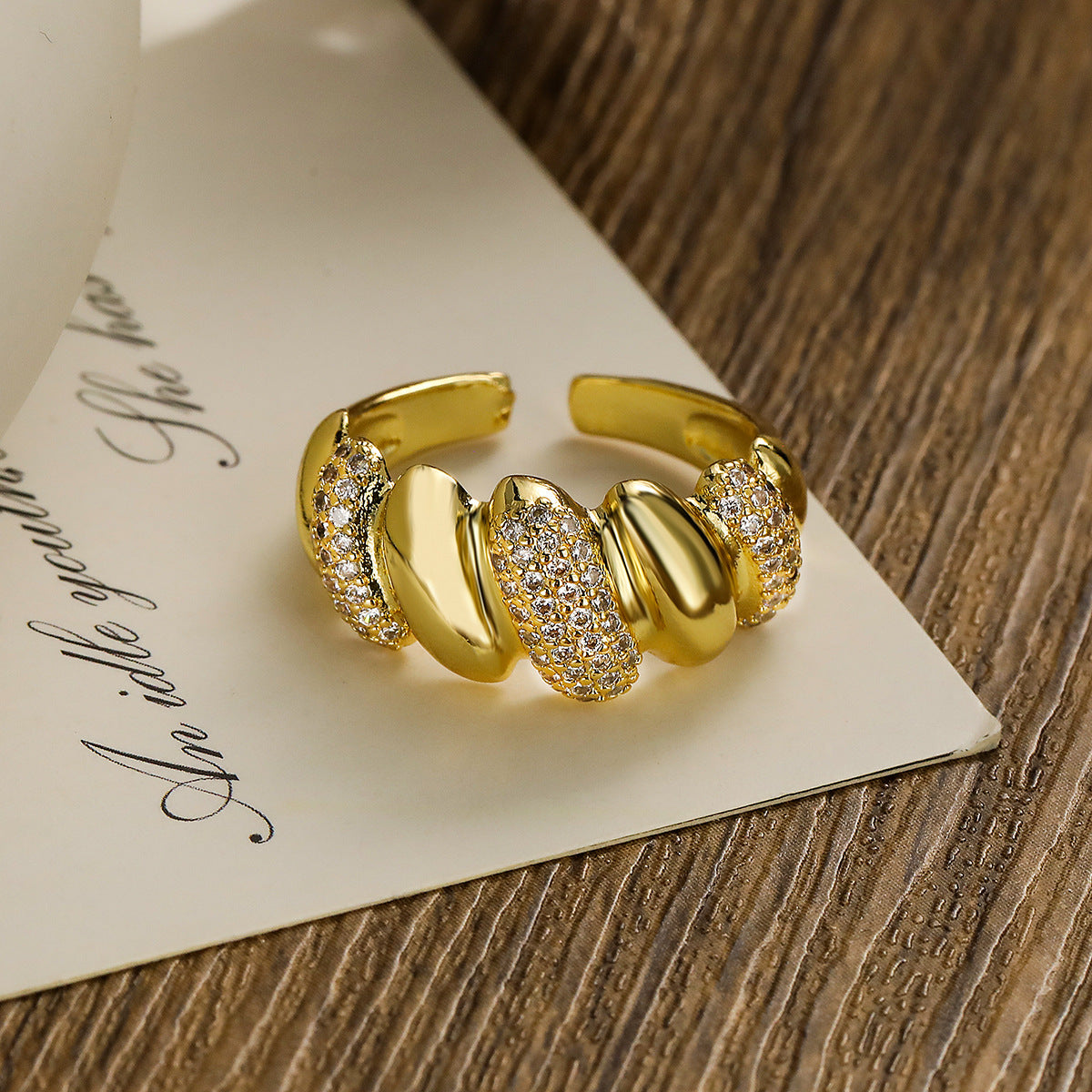 Minimalist Geometric Open Ring for Women Made of Brass with Micro-Pave Zirconia