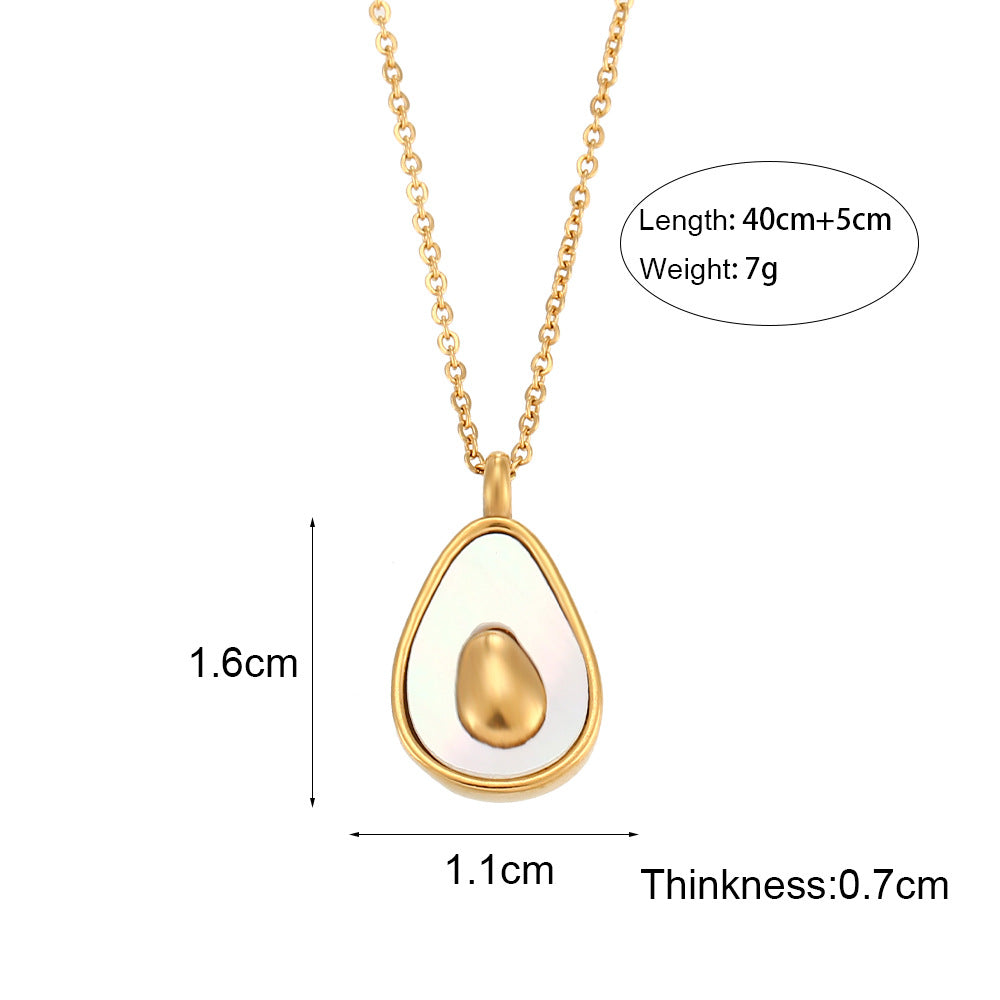 Minimalist Geometric Avocado and Seashell Pendant Necklace in Stainless Steel with Plated Finish for Women