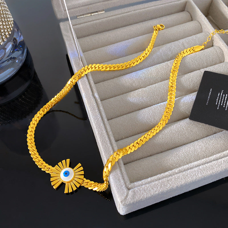 Exaggerated Streetwear 18K Gold Plated Drip Oil Teardrop Evil Eye Necklace Titanium Steel