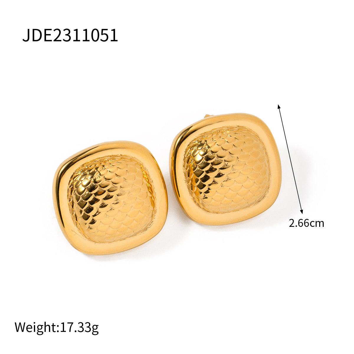Unique Asymmetric Ins Style 18K Gold Plated Stainless Steel Fish Scale Ring Earring Bracelet Set for Women