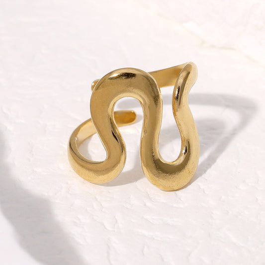 Minimalist Geometric Open-Ended Titanium Steel Ring for Women with Electroplated Finish and Linear Detail