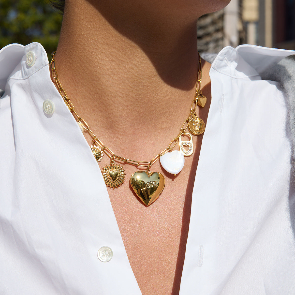 Collana Pendente a Cuore Casual in Acciaio Inossidabile con Finitura Placcata da Donna