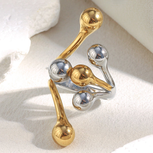 Anillo minimalista geométrico de acero inoxidable con baño de oro de 18 quilates para mujer
