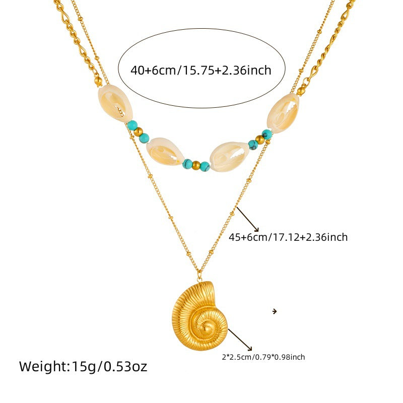 Vintage Trendy Turquoise Seashell Animal Pendant Necklace in Stainless Steel with Plated Finish