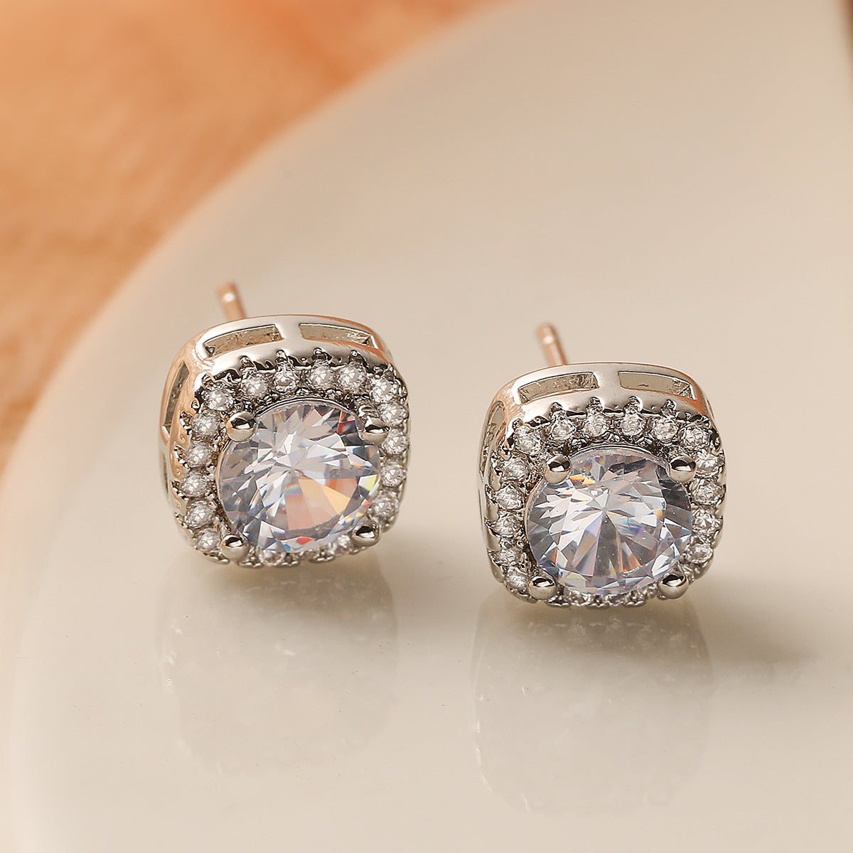Minimalist Geometric Copper Earrings with 18K Gold Plating and Micro-Pavé Zirconia for Women