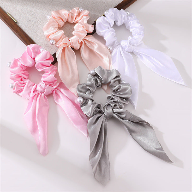 Minimalist Cartoon Character Ribbon Hair Tie Set for Kids with Satin Fabric and Macaron Color Accents