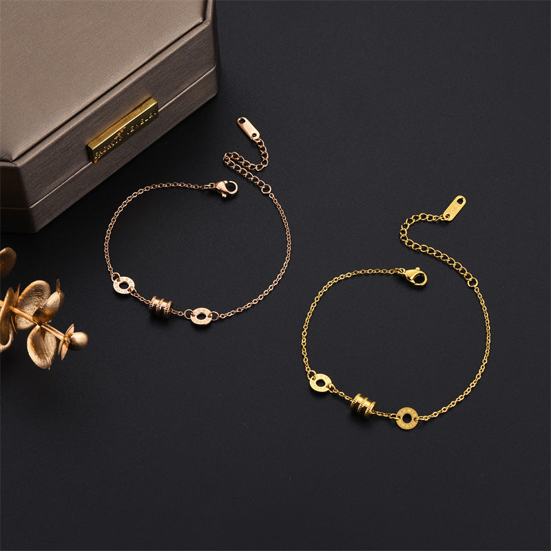 Luxury Geometric Titanium Steel Bracelet for Women with Rose Gold Plating, Elegant Oval Accent Design