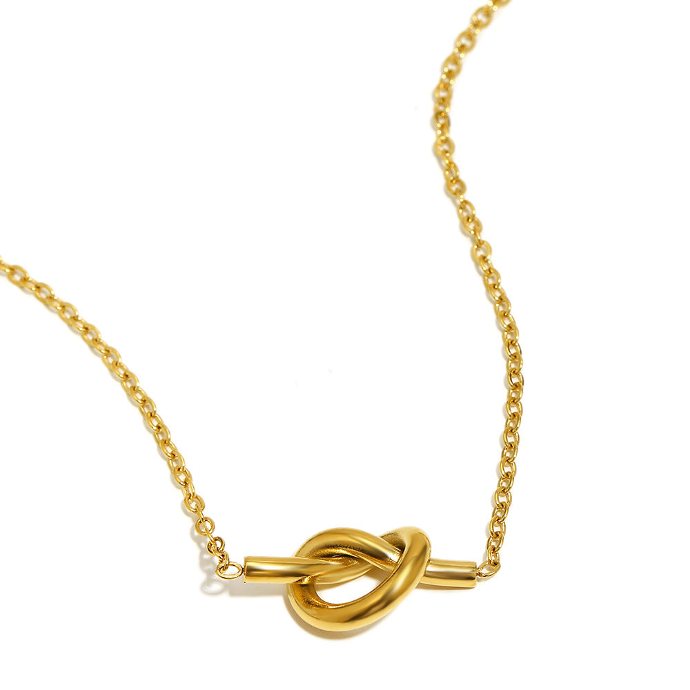 Collana da donna con pendente a nodo, placcato oro 18 carati, in acciaio inossidabile, con geometria minimalista