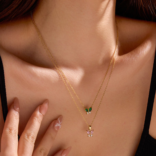 Elegante Collar Chapado en Acero Inoxidable con Forma de Lazo y Circonitas para Mujer, Cadena Minimalista a la Clavícula