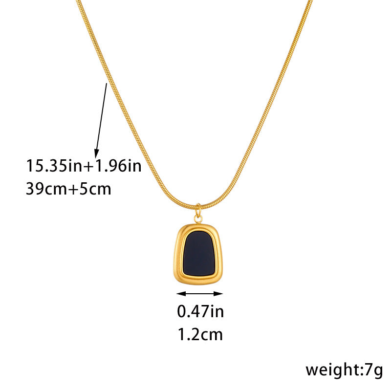 Vintage-Inspired Geometric Trapezoid Pendant Necklace and Earrings Set in Gold-Plated Stainless Steel for Women