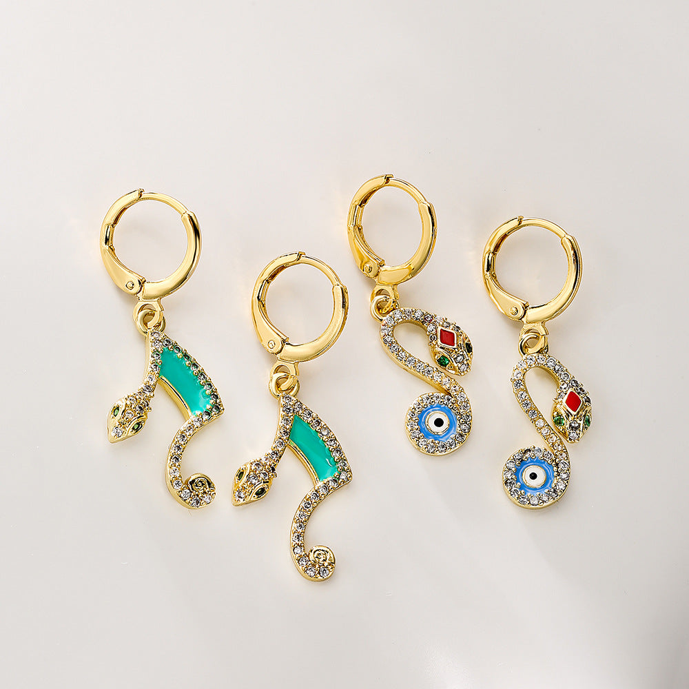 Geometric Copper Pendant Earrings with 18K Gold Plating and Enamel Finish for Women
