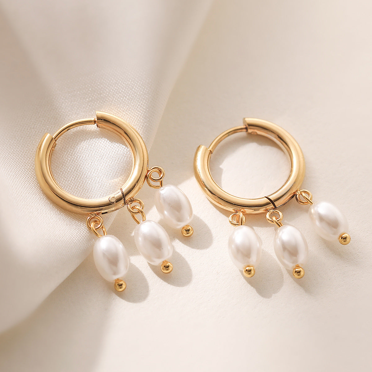 Minimalist Elegant Geometric Pearl Inlay Stainless Steel Earrings