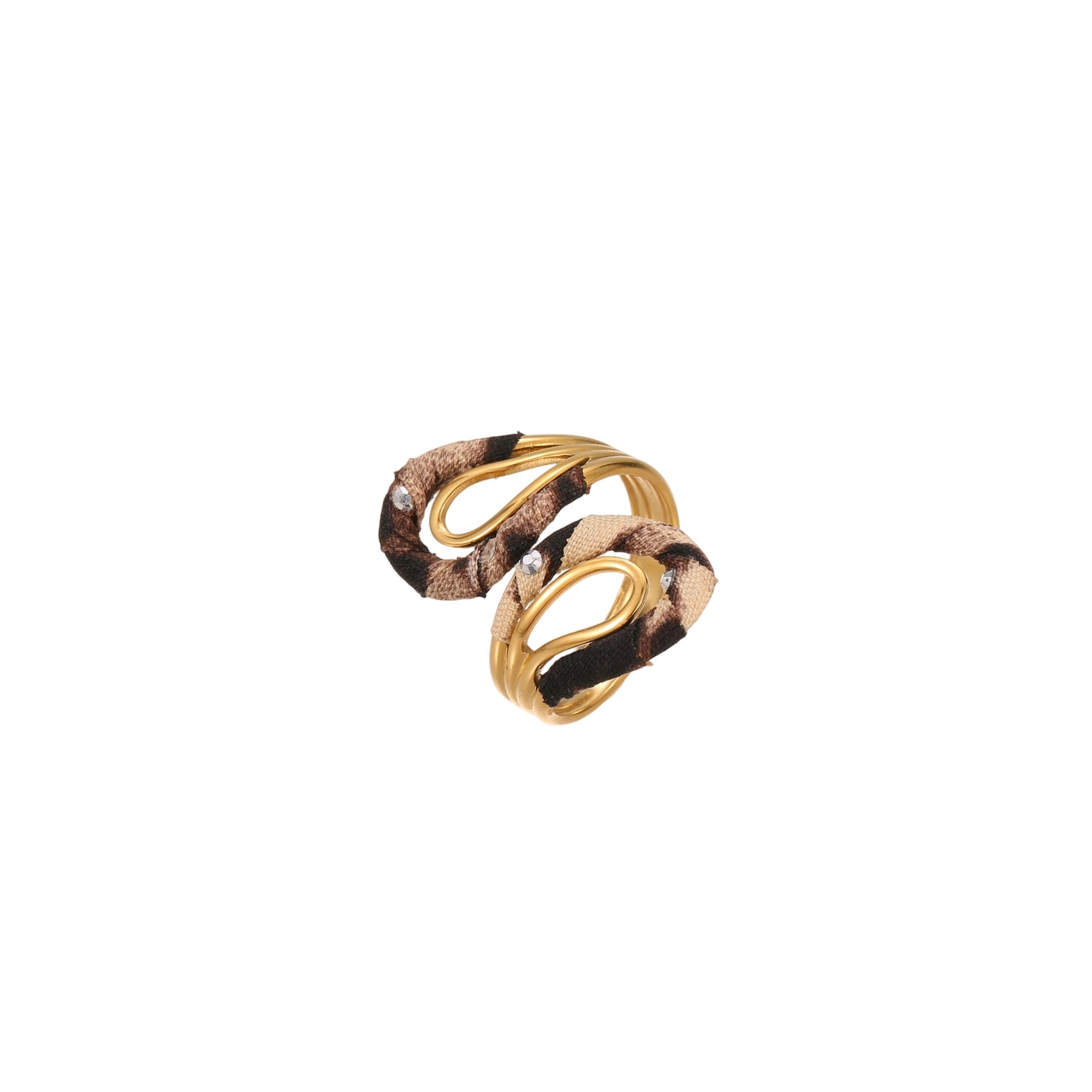 Anillo Abierto Ajustable de Acero Inoxidable con Estilo de Lujo, Estampado de Leopardo y Diseño de Cinta Envolvente