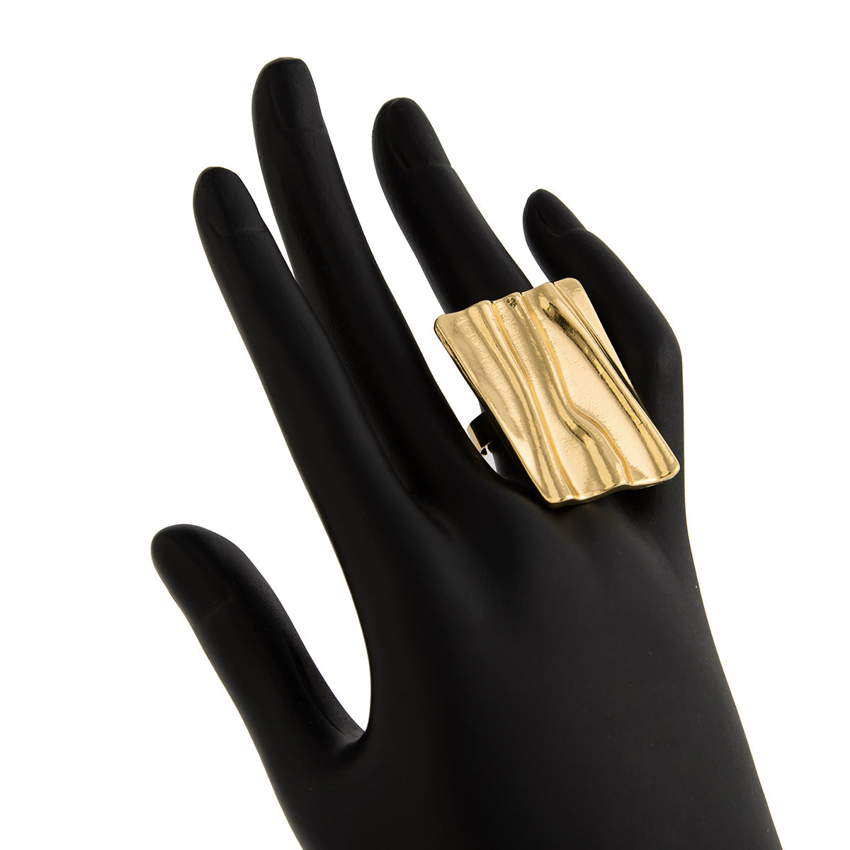 Anello da donna minimalista geometrico testurizzato in lega con design floreale e finitura martellata