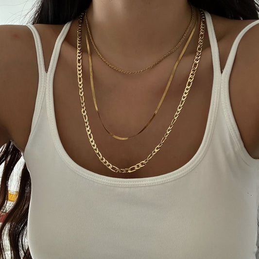 Collar de cadena de serpiente y serpentina multicapa chapado en acero inoxidable geométrico estilo hip-hop para mujer