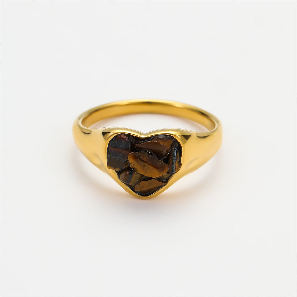 Anillo elegante minimalista de acero inoxidable en forma de corazón con incrustaciones de piedra natural para mujer