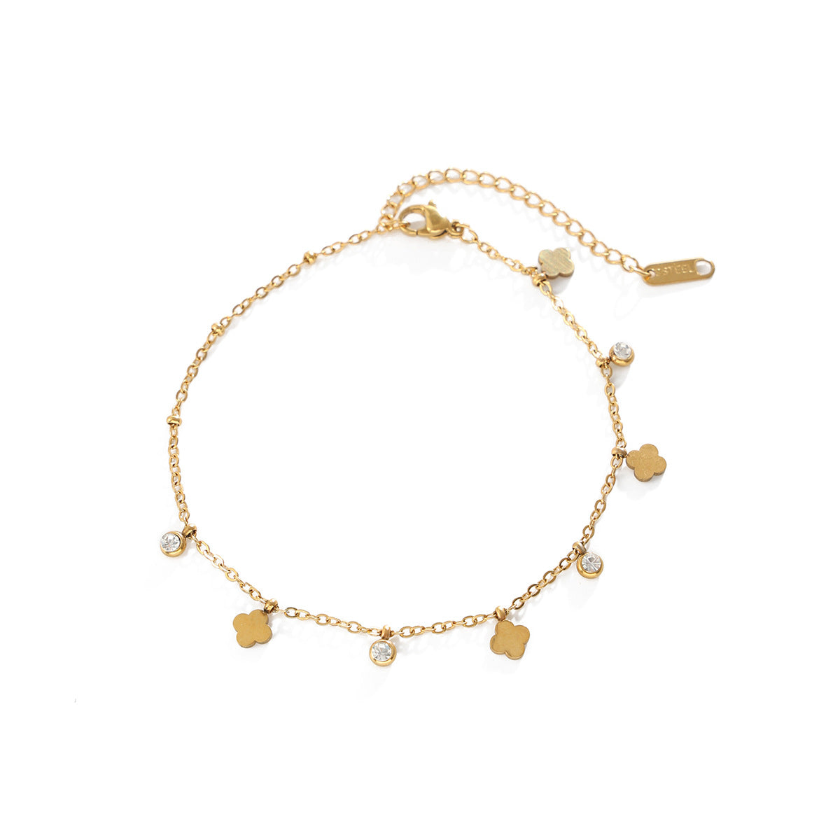 Luxury 18K Gold Plated Stainless Steel Heart Rhinestone Anklet