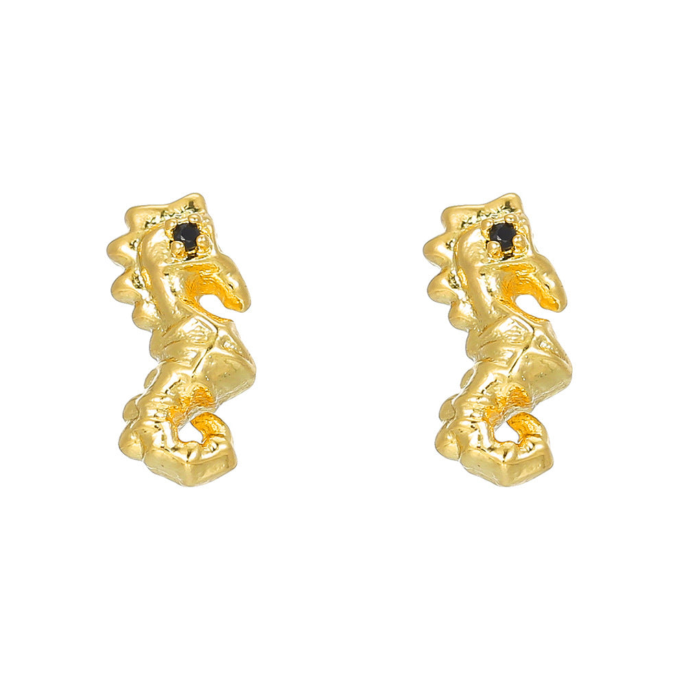 Fashion OL Octopus Shell Conch Starfish Turtle Ear Studs for Women with Copper Base and Gold Plating Featuring Rhinestone Accents