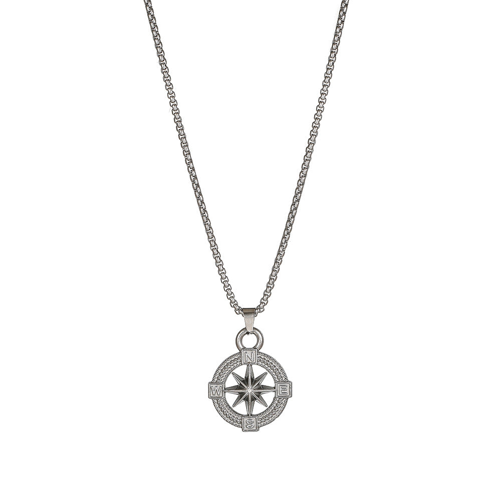 Eight-Pointed Star Geometric Titanium Steel Ball Chain Necklace Unisex Long Layered Pendant