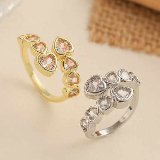 Minimalist Geometric Open Ring for Women in Brass with Real Gold Plating and Zircon Inlay