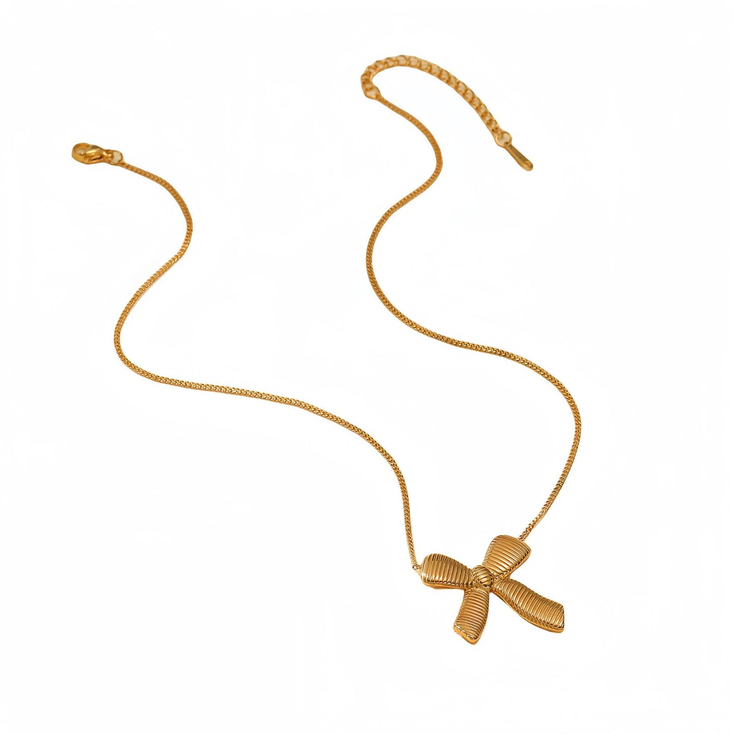 Minimalist Bow-Shaped Titanium Steel Necklace for Women with Plated Finish and Stainless Steel Pendant