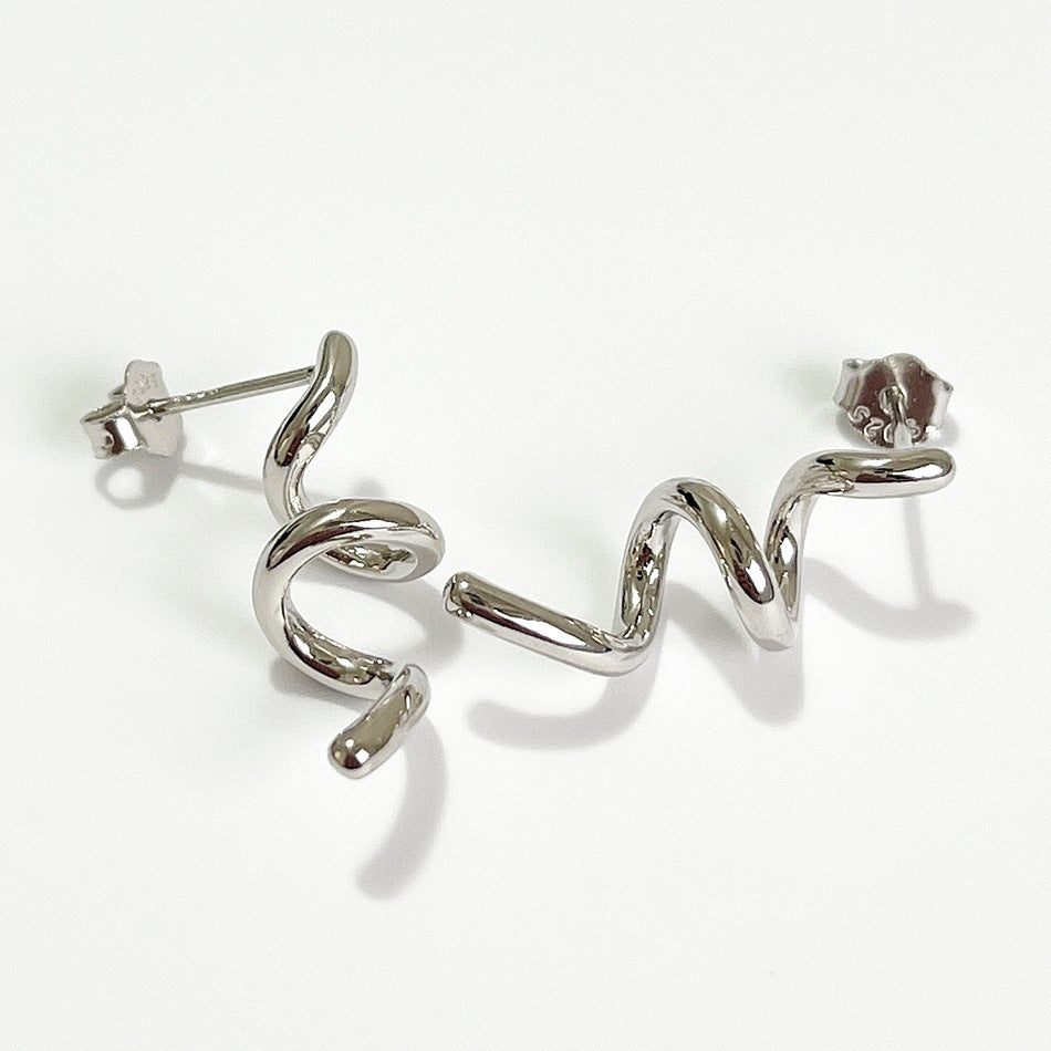 White Gold Plated 925 Sterling Silver Spiral Teardrop Earrings with Pearl Inlay