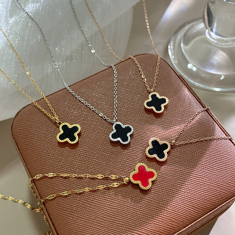 Minimalist Elegant Gold Plated Titanium Steel Four-Leaf Clover Necklace for Unisex