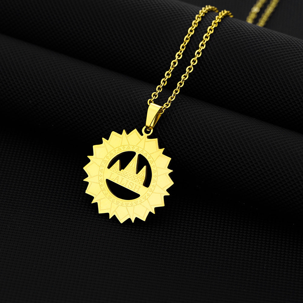 Collana con Pendente Geometrico Etnico in Acciaio Inox con Ciondolo in Acciaio al Titanio, Finitura Galvanizzata, Catena a O, Design Unisex