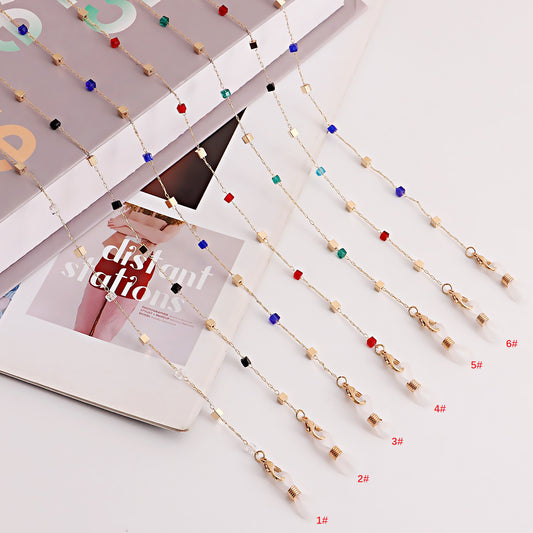 Crystal Inlay Alloy Mask and Glasses Chain