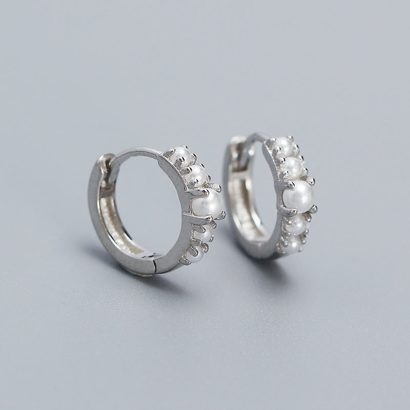 Luxury Elegant 925 Sterling Silver Round Geometric Pearl Plated Earrings