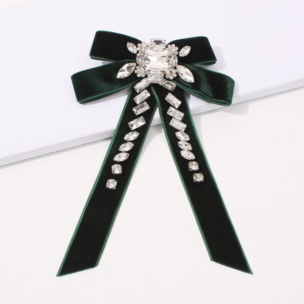 Sweet and Edgy Bow Hair Clip with Gold Velvet and Rhinestone Accents for Women