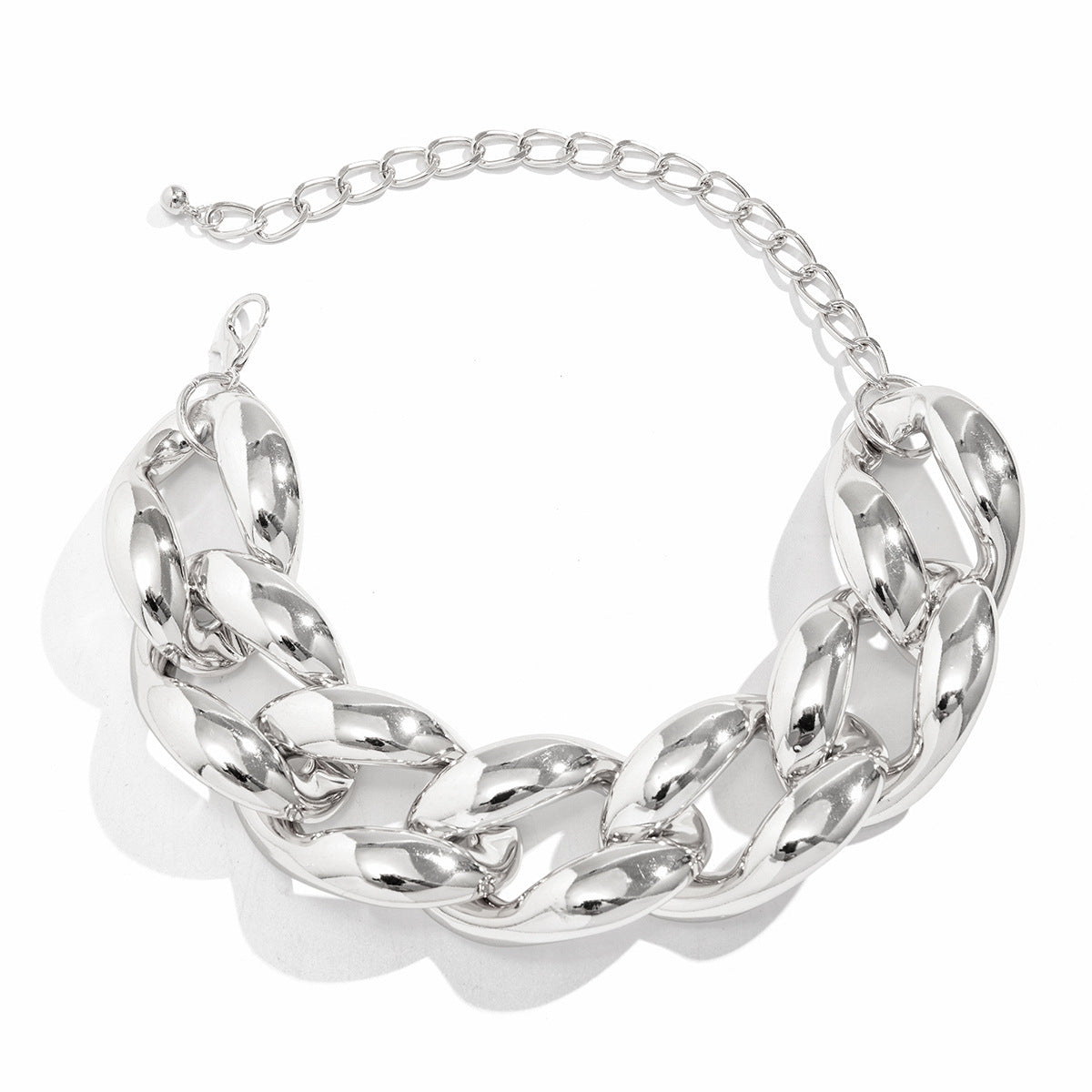 Hip-hop Punk Geometric Oval Alloy Plated Pendant Singapore Chain Necklace for Women