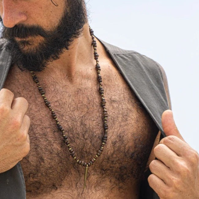 Casual Geometric Round Wood Bead Alloy Plated Men's Long Rivet Necklace