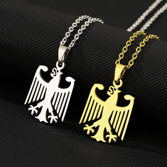 Collar de lujo con colgante de águila de acero inoxidable con chapado al vacío, cadena de cruz plana, diseño animal unisex