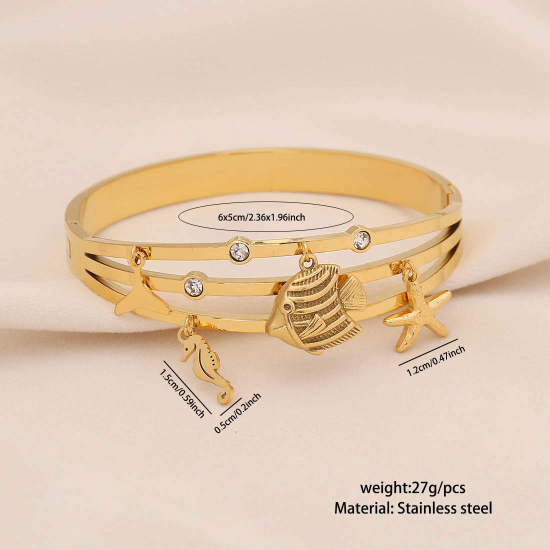 Fashionable Heart and Flower Stainless Steel Bracelet with Plated Finish for Women